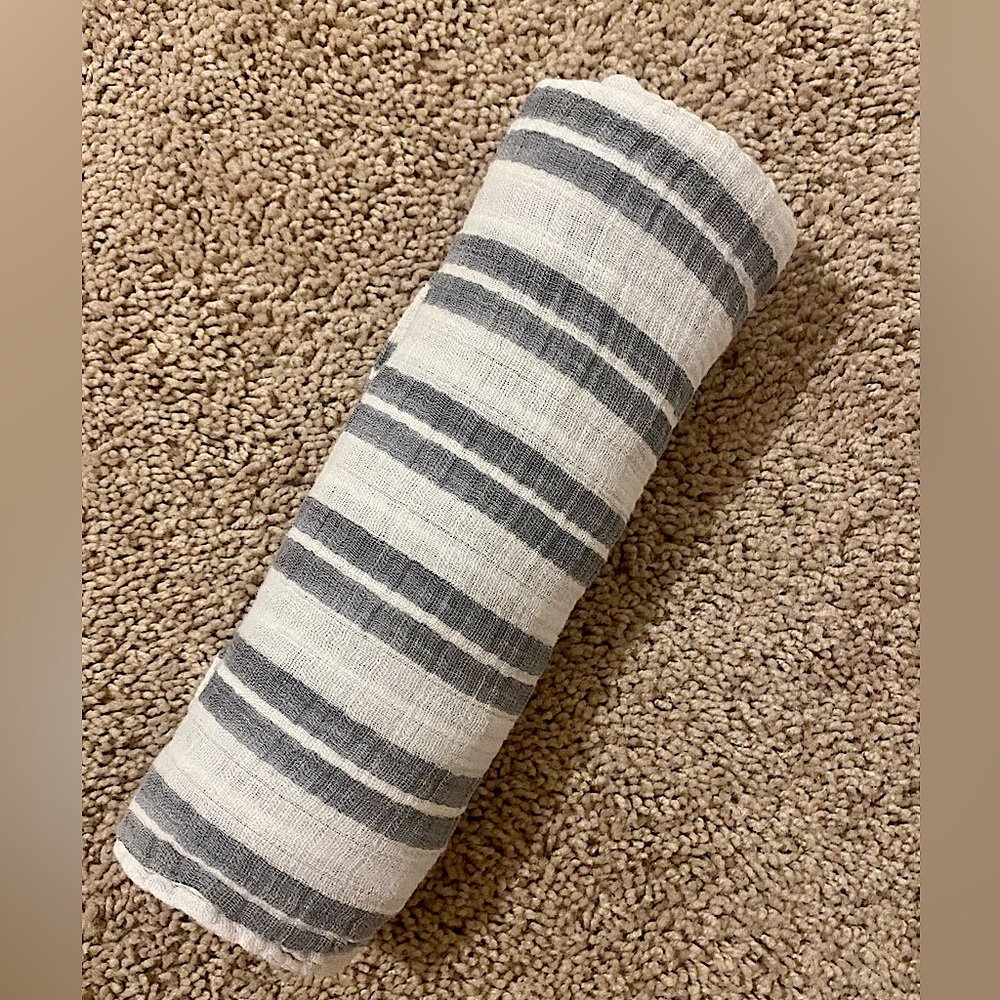 Angel Dear white and grey cotton muslin swaddle blanket, EUC